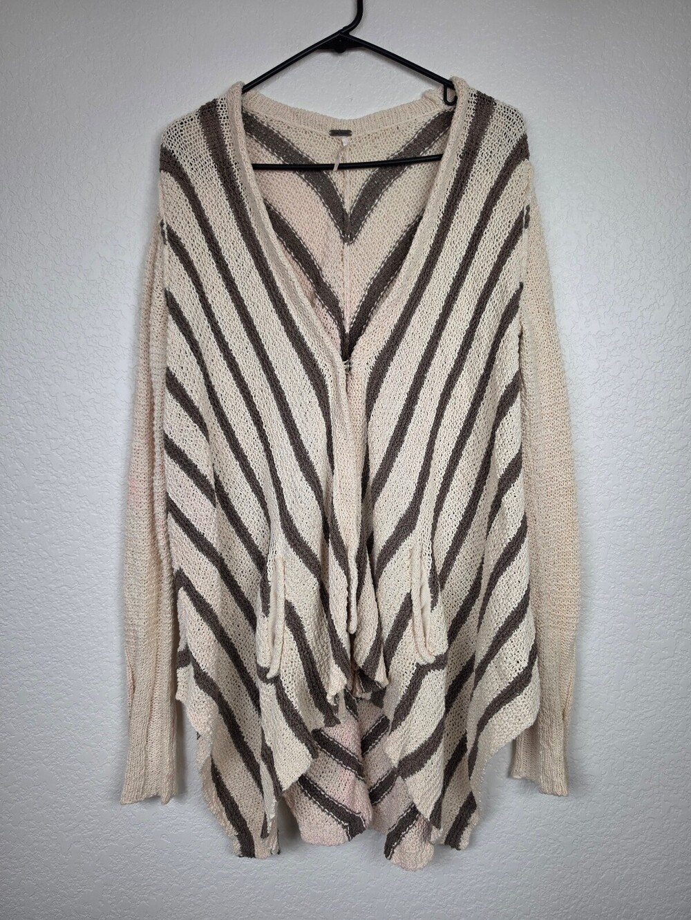 Free People Cream Brown Striped Knit Cardigan Sweater